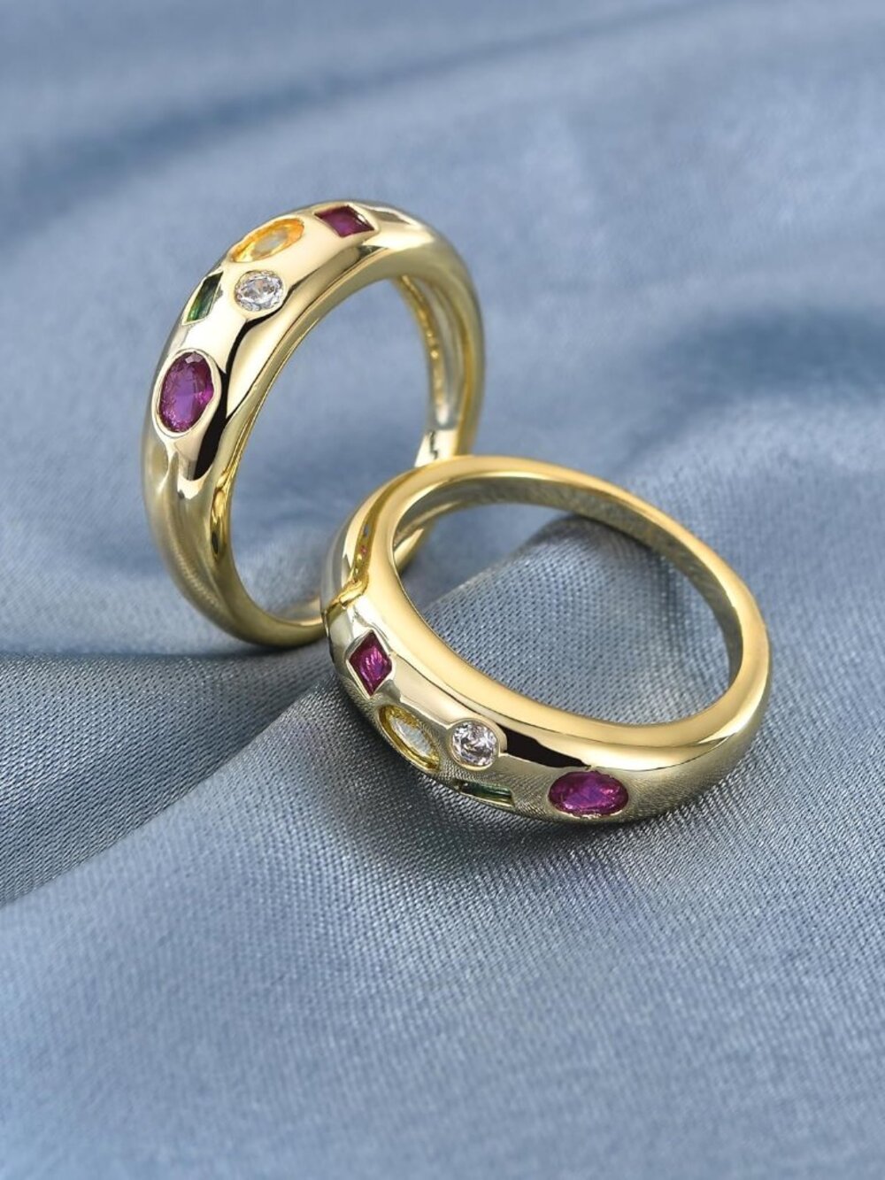 Chunky Gold Plated Rings for Women - Trendy Cubic Zirconia 14k Gold Filled Stack - Picture 2 of 6